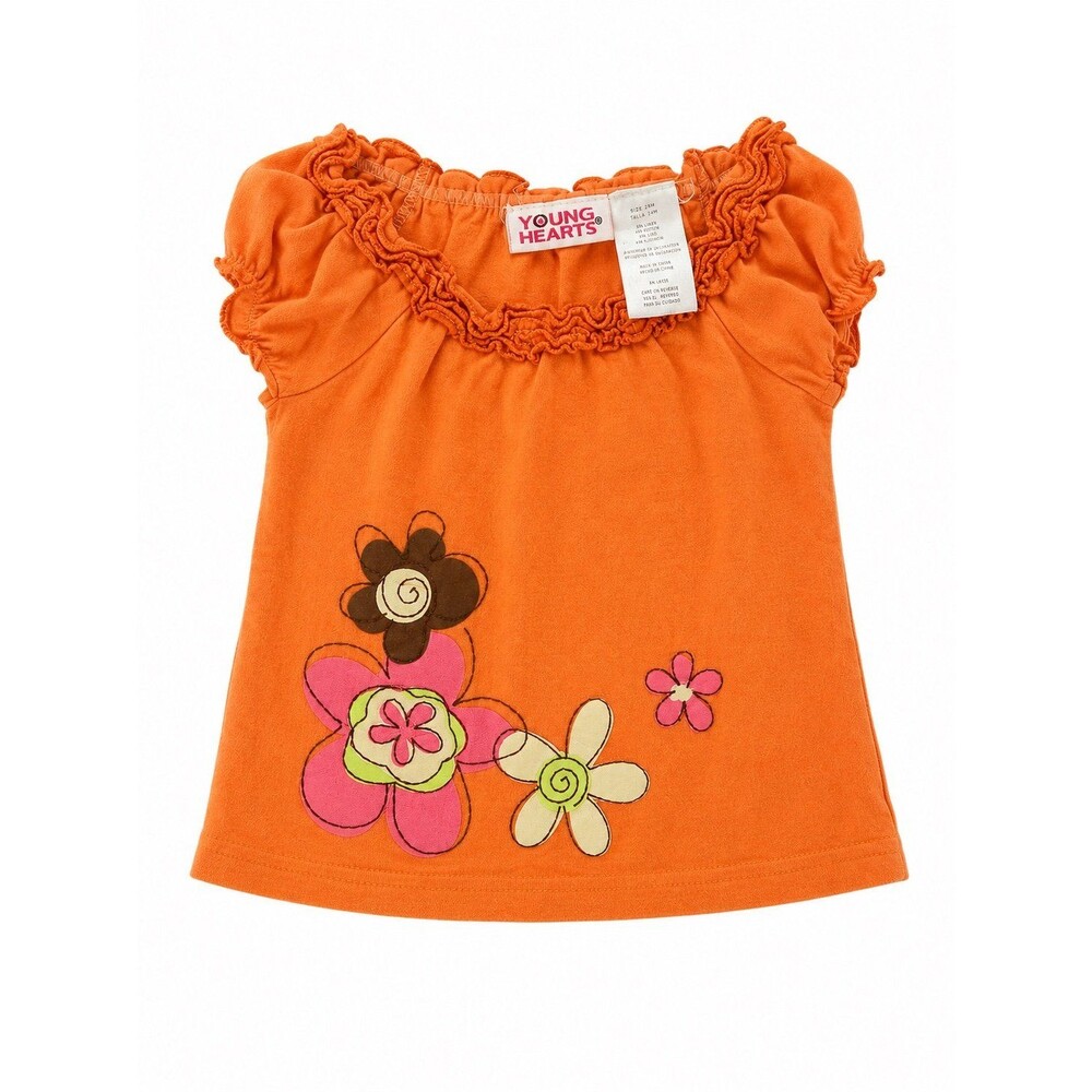 Young Hearts Girls Orange Floral Ruffle Top – Size 24M